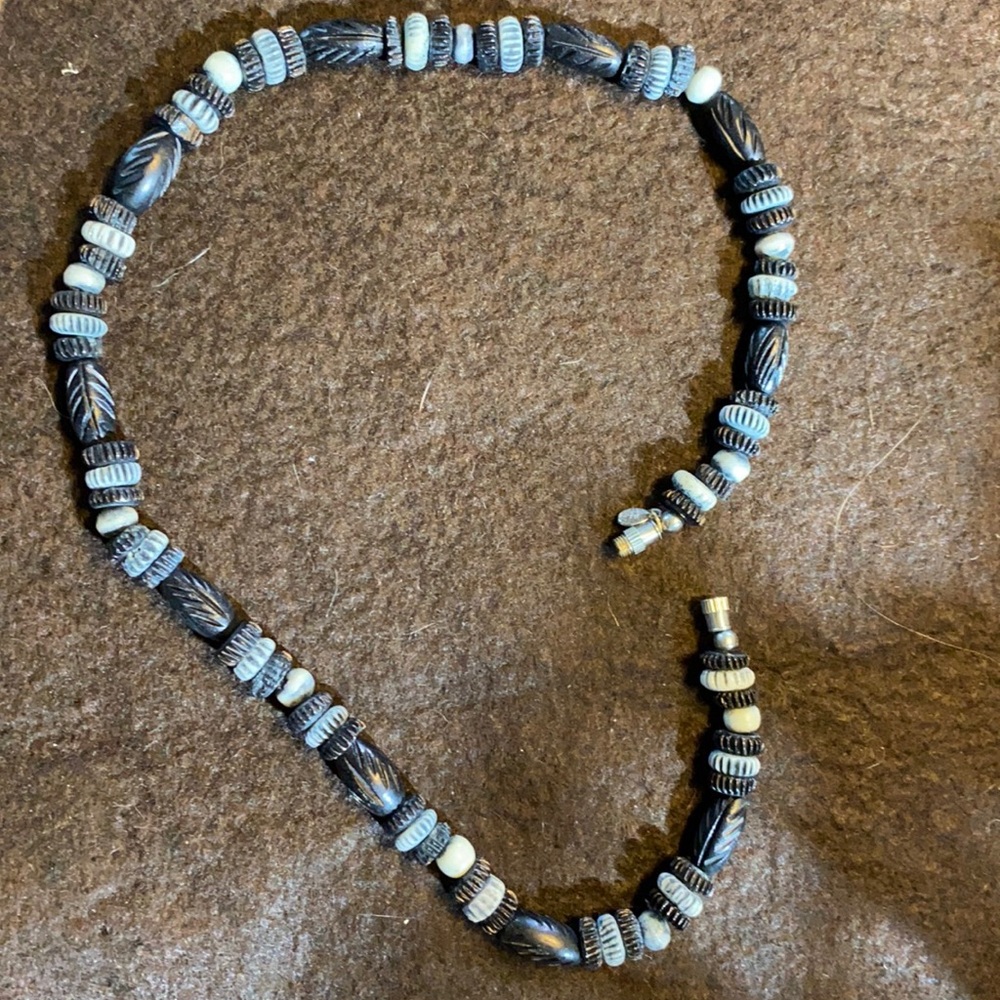 Vintage black /gray beaded necklace stamped India